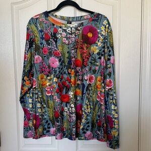 SHEIN Floral Long-Sleeve Scoop Neck Top - Blue Multicolor